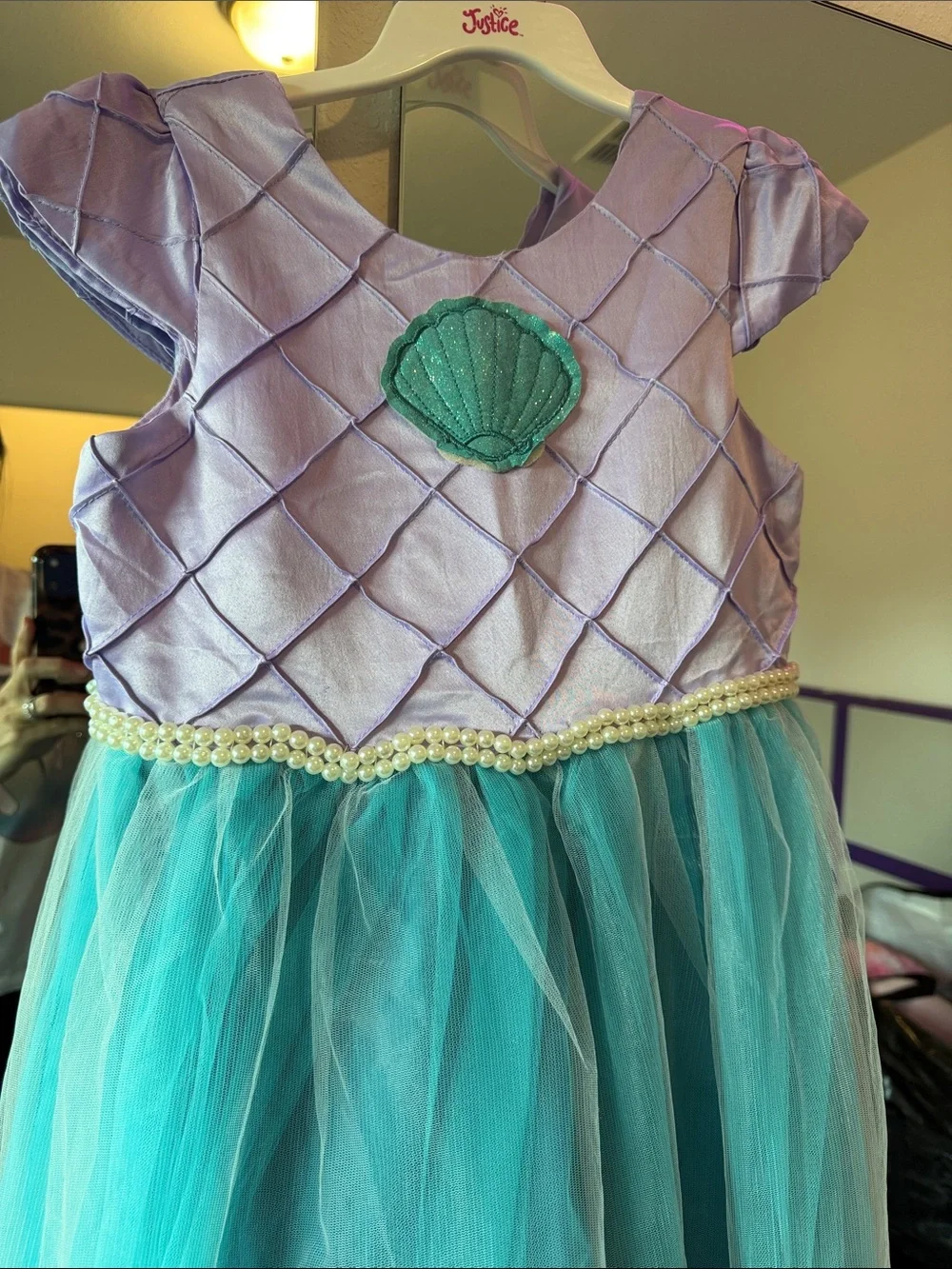 Title: Magical Girls Mermaid Princess Ariel Costume Dress with Pearl Trim